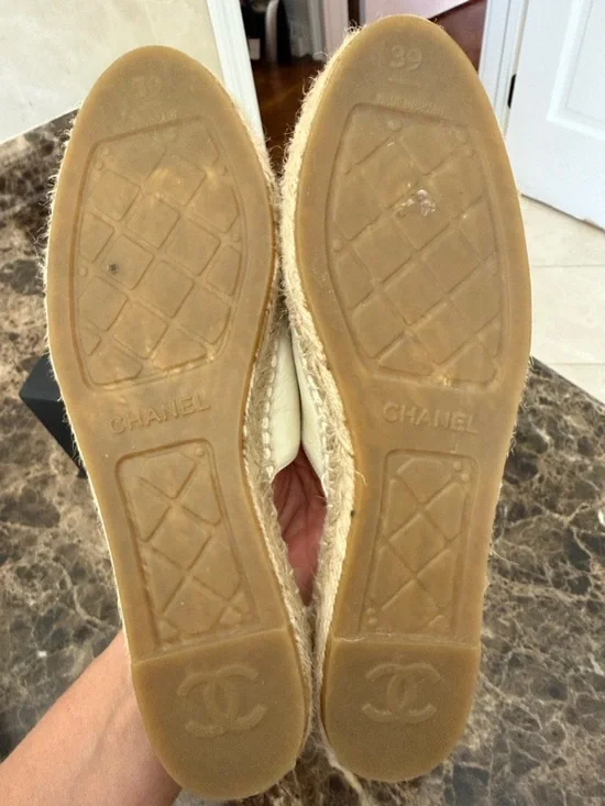 CHANEL Cream Leather Espadrille Mule Slides - Picture 7 of 7